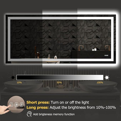 72X32 LED Bathroom Mirror with Lights, Anti-Fog, Dimmable, Backlit + Front Lit, Smart Bathroom Vanity Mirror, Memory Function, Shatterproof, Tempered Glass (Horizontal/Vertical)