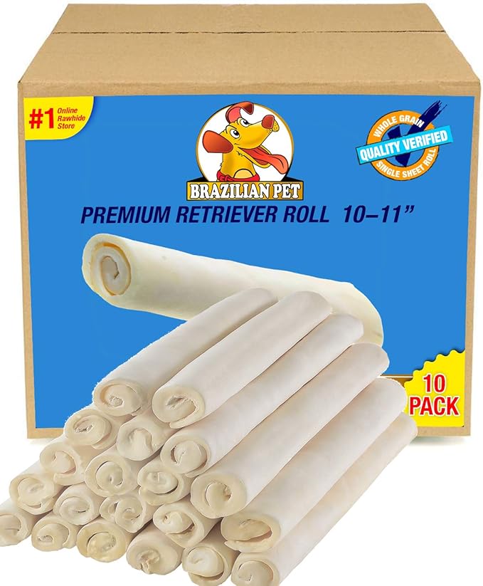 Brazilian Pet Premium Retriever Rolls 10-11 inches (10 Pack),100% Natural Dog Treat Chew. No Artificial Preservatives-Mewly Pet