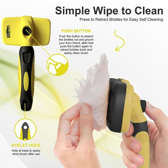 Pet Self Cleaning Slicker Brush and Grooming Comb - Gently Removes Loose Hair, Tangles, and Dirt - Skin Friendly Deshedding Grooming Tool for Hair Dogs & Cats - Pet Supplies Accessories (Yellow)-Mewly Pet