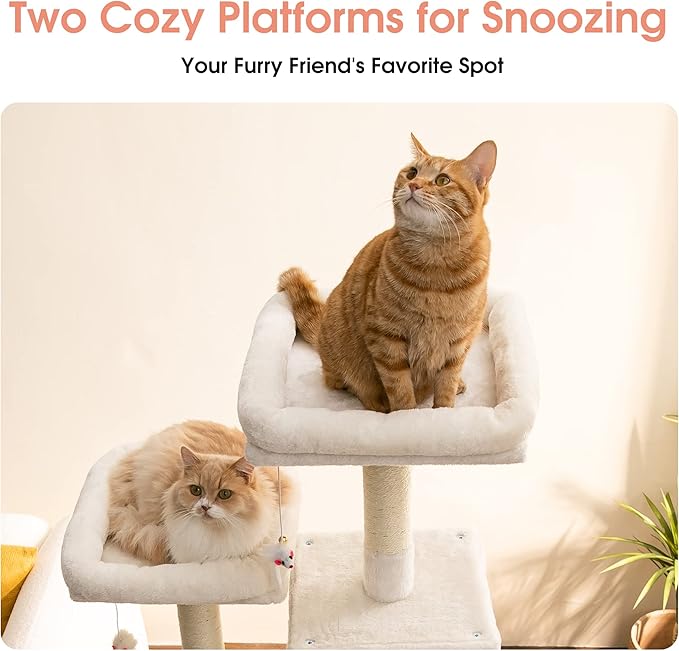 MWPO 70.1-Inch Large Cat Tree, Multi-Level Tall Cat Tower for Indoor Cats, Plush Cat Condo with Big Padded Perches, Sisal-Covered Scratching Posts, Hammock, Toys for Kittens & Cats - Beige-Mewly Pet