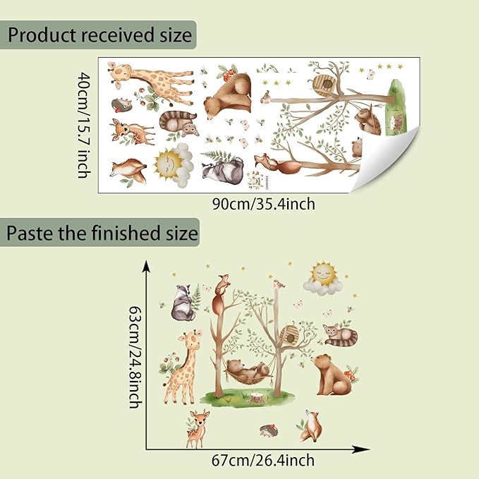 Jungle Animal Wall Stickers Forest Safari Wall Decals Kid Room Nursery Baby Bedroom Décor (Bear Swing)