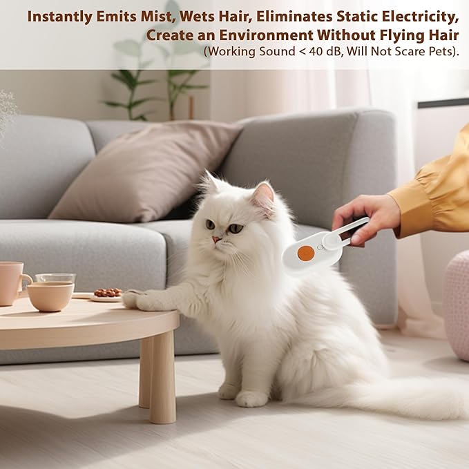4 in 1 Cat Steam Brush, Rechargeable Steam Brush for Cats and Dogs, Anti-Static Cat Spray Brushes, Massage, Cleaning, Shedding & Combing All In One! White-Mewly Pet