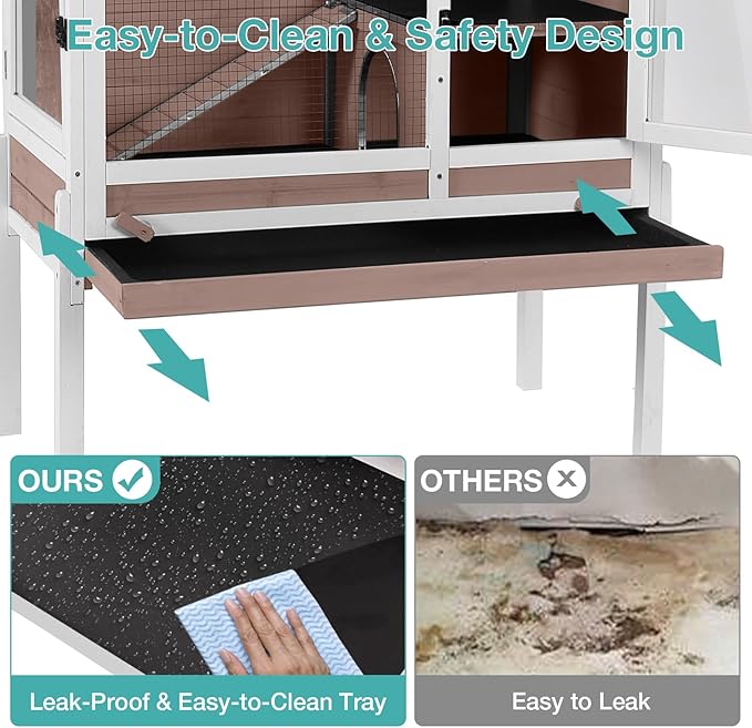 Guinea Pig Cage with Wooden Stand,Indoor Rabbit Hutch with 2 Stories,Hamster Cage with Anti Chew Ramp,Hideout, Platform, Pull Out Tray (Brown)-Mewly Pet