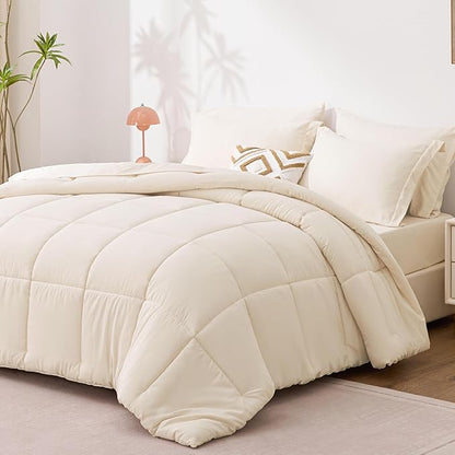 Love's cabin Queen Comforter Set Beige, 7 Pieces Queen Bed in a Bag, All Season Bedding Sets with 1 Comforter, 1 Flat Sheet, 1 Fitted Sheet, 2 Pillowcase and 2 Pillow Sham