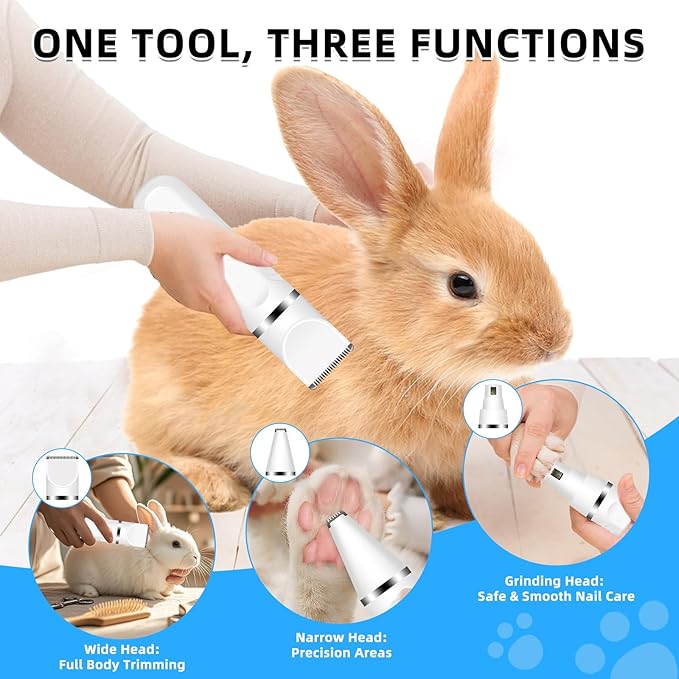 Guinea Pig & Rabbit Grooming Kit 2 in 1 – Cordless Hair Clipper & Nail Grinder for Small Animals– Low-Noise Rechargeable Nail Clippers Electric-Mewly Pet