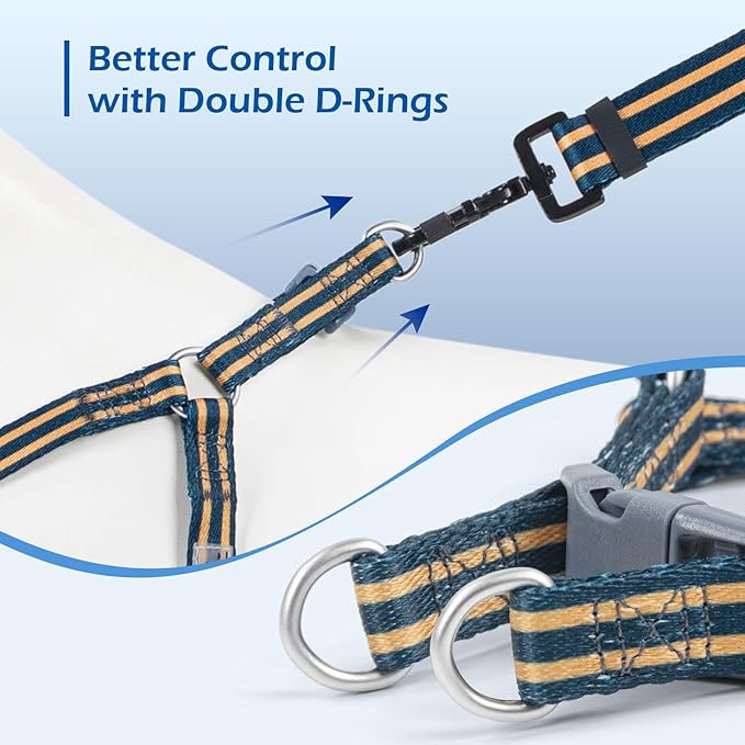 Stripe Step in Dog Harness for Small Dogs, Freedom Nylon Dog Halter Vests, Lightweight and Escape Proof Puppy Harness, Quick Fits for Small Medium and Large Dogs, Blue M-Mewly Pet