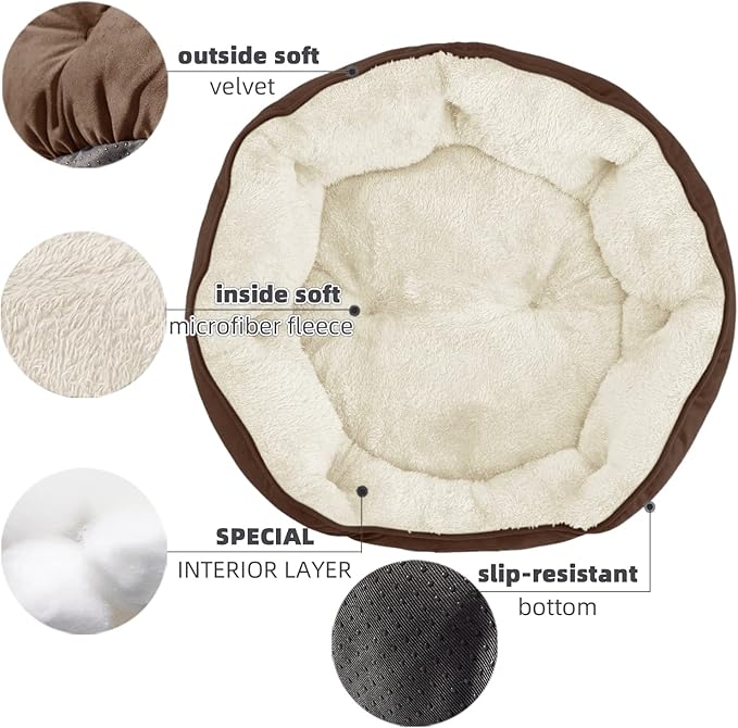 Asvin Medium Dog Bed for Medium Dogs, Cat Beds for Indoor Cats, Pet Bed for Puppy and Kitty, Extra Soft & Machine Washable with Anti-Slip & Water-Resistant Oxford Bottom, Brown, 25 inches-Mewly Pet