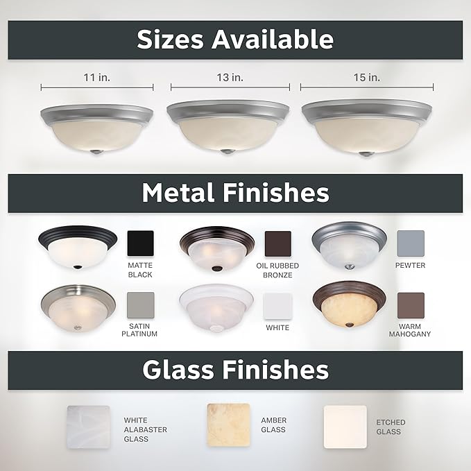 DESIGNERS FOUNTAIN Reedley 2-Lights Flush Mount Ceiling Light, 11 Inch Lighting Fixture for Kitchen, Bedroom, Bathroom, and Hallway, White Alabaster Glass, Pewter, 1257S-PW-AL