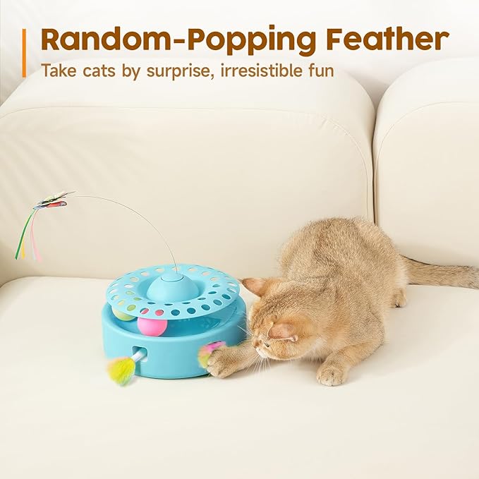 Potaroma Cat Toys 3-in-1 Automatic Interactive Kitten Toy, Fluttering Butterfly, Random Moving Ambush Feather, Track Balls, Dual Power Supplies, USB Powered, Indoor Exercise Cat Kicker (Blue)-Mewly Pet