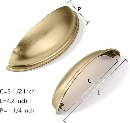 khtumeware 10 Pack 3-1/2" Drawer Pulls Brushed Brass Cabinet Cup Pulls Kitchen Hardware Cabinet Handles Drawer Handles Knobs 3.5 inch Hole Center