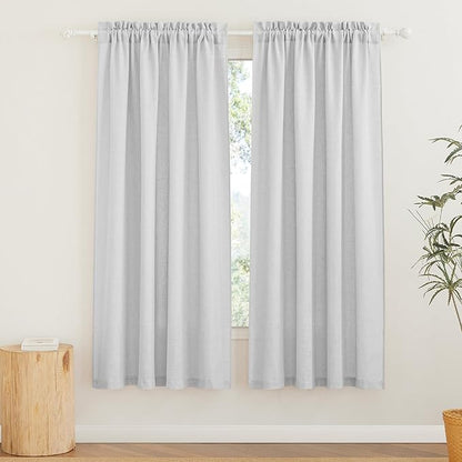 RYB HOME Linen Texture Wave Sheer Drapery for Cottage Garden, Privacy Window Sheers for Living Room, Dreamy Simi Transparent Sheer for Bathroom, Dove Grey, 52 in x 72 in per Panel, 2 Pcs