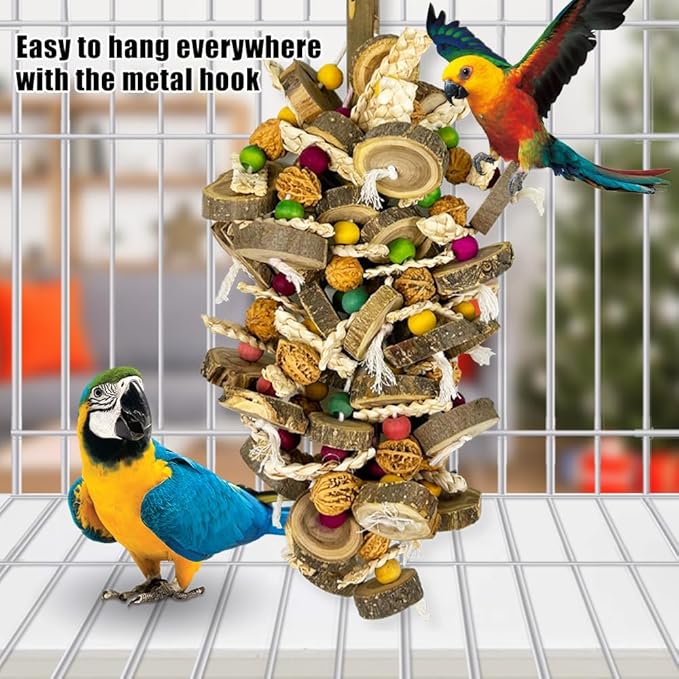 Extra Large Bird Parrot Toys- 21.7 inch Multicolored Natural Wooden Walnut Parrot Chewing Toy Suggested for Macaws cokatoos, African Grey and a Variety of Amazon Parrots. (Large Size)-Mewly Pet
