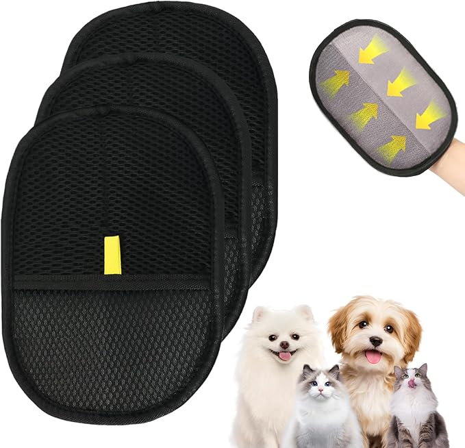 3 Pcs Pet Hair Removal Glove, Electrostatic Pet Hair Removal Gloves, Reusable Cat and Dog Hair Remover, for Couch, Carpet, Furniture, Car, Bedding, Cat Grooming Gloves-Mewly Pet