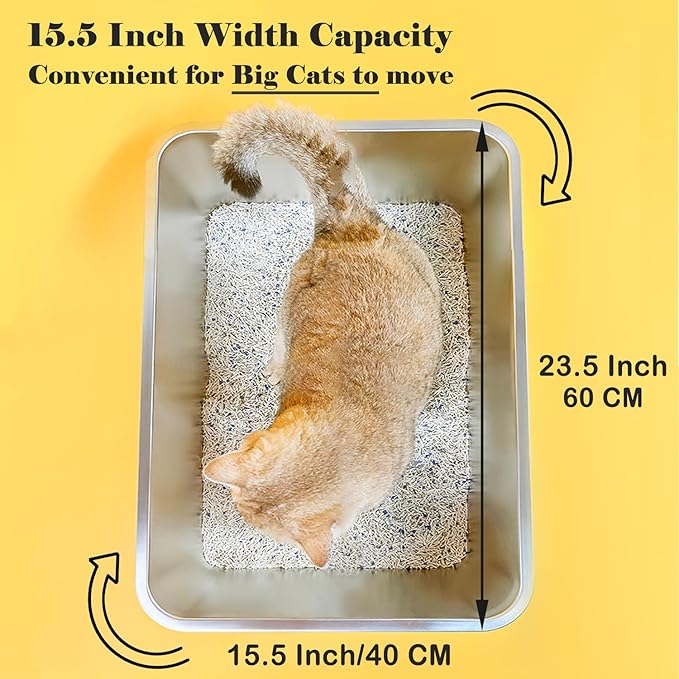 LIHONG Stainless Steel Cat Litter Box,Extra Large Metal Litter Box for Big Cats Kitty Rabbits,No Smell,Non Stick,Easy to Clean(24" Lx16 Wx8 H,XL)-Mewly Pet