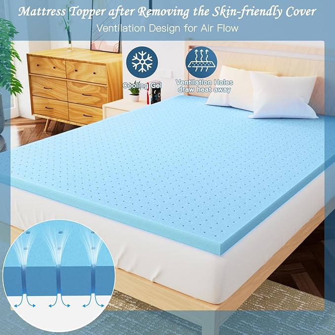 Airensky 4 Inch Memory Foam Mattress Topper, Cooling Gel Infused High Density Twin (39"x75") Topper with Removable Skin-Friendly Cover, Bed Topper for Pressure Relief Back Pain, CertiPUR-US Certified