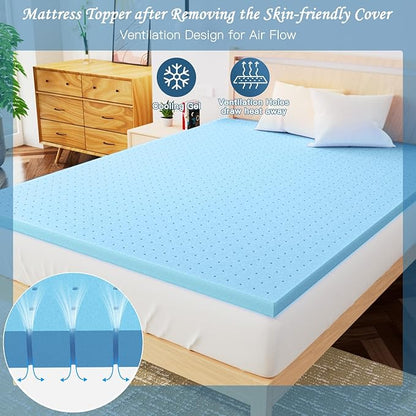 Airensky 4 Inch Memory Foam Mattress Topper, Cooling Gel Infused High Density Twin (39"x75") Topper with Removable Skin-Friendly Cover, Bed Topper for Pressure Relief Back Pain, CertiPUR-US Certified