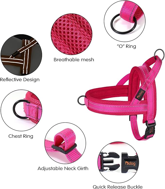Didog No Pull Dog Harness with Soft Mesh Padded,Reflective & Quick Fit Light Weight Dog Strap Vest Harness,Easy for Walking Training (XS:Chest 15-18", Mesh-Hot Pink)-Mewly Pet