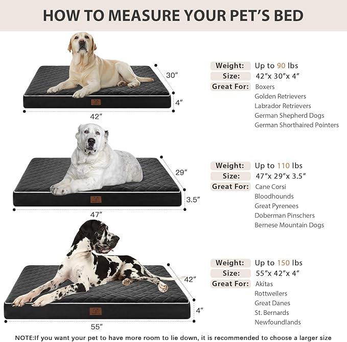WNPETHOME Orthopedic XL Dog Beds Large Sized Dog, Waterproof Extra Large Dogs Bed with Removable Washable Cover, Multi-Needle Quilting Dogs Crate Bed-Mewly Pet