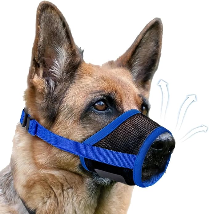 Dog Muzzle, Soft Air Mesh Muzzle for Small Medium Large Dogs Anti Biting Barking Chewing, Breathable Drinkable Adjustable Loop Pets Muzzle for German Shepherd Husky Labrador Retriever (Blue,S)-Mewly Pet