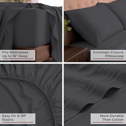 Mellanni California King Sheets Set - 4 PC Iconic Collection Bedding - Hotel Luxury, Extra Soft, Cooling Bed Sheets - Wrinkle, Fade, Stain Resistant (Cal King, Charcoal)