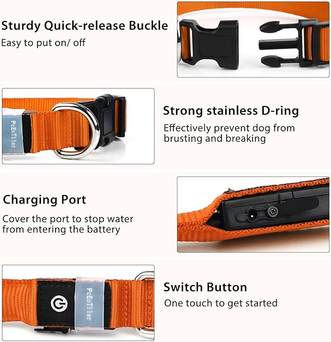 PcEoTllar Light up Dog Collar for Night Walking - LED Dog Collar Light Rechargeable Color Changing, Glow in The Dark Dog Collars Waterproof Glowing Dog Collars for Large Small Medium Dogs-Mewly Pet