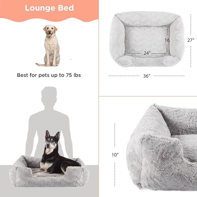 Best Friends by Sheri Lux Lounge Bed Calming Faux Fur Dog Bed, Gray, Large, 36" x 27"-Mewly Pet