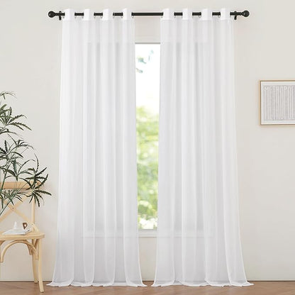 NICETOWN Ivory Sheer Curtains Extra Long 135 inch Length for Large Windows, Grommet Soft and Touching Living Room Window Treatments Sweep to Floor for Villa, W54 x L135, 2 Panels