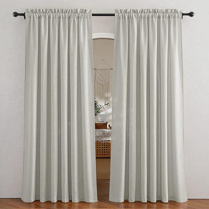 RYB HOME Linen Wonven Curtains Light Filtering Privacy UV Protection Window Blinds & Shades Draperies for Basement, Farmhouse, Villa, Boys Girls Bedroom, W 70 x L 95 inch, Grey, 2 Panels Set