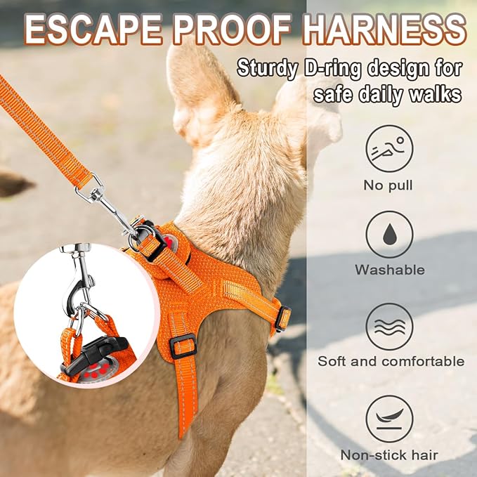 Dog Harness Step in Dog Vest Harness, Reflective Adjustable Puppy No Pull Harness Breathable Soft for Small and Medium Dogs Cats, Orange, XXS-Mewly Pet