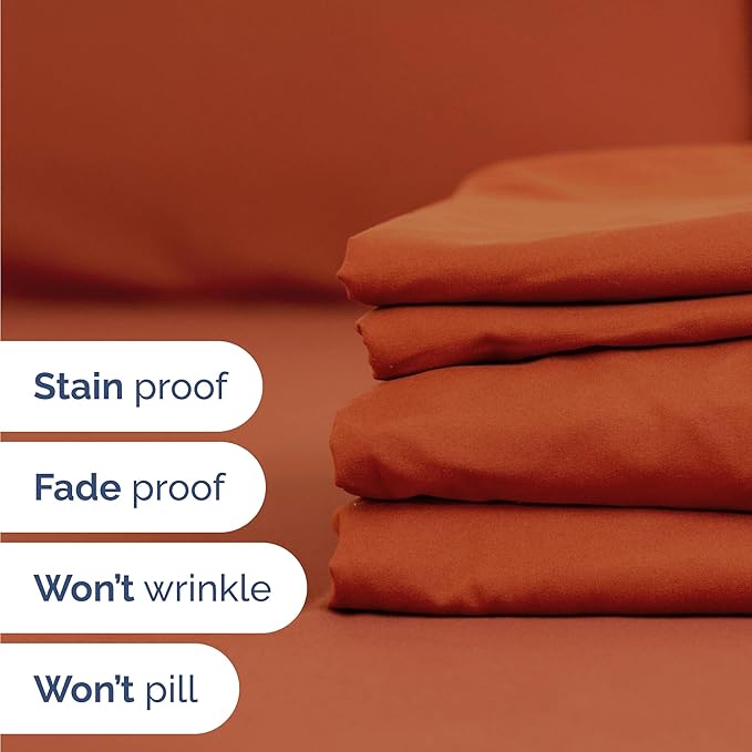 Twin 4 Piece Sheet Set - Comfy Breathable & Cooling - Ultra-Soft Hotel Luxury Bedding Set with 8-16 Inch Deep Pockets - 1 Flat & 1 Fitted Sheet & 2 Pillowcases - Wrinkle Free & Easy Care - Terracotta