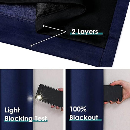 ChrisDowa 100% Blackout Curtains for Bedroom with Black Liner, 2 Thick Layers Total Blackout Thermal Insulated Grommet Window Curtains 2 Panels Set (Navy Blue, 52 x 54 Inch)