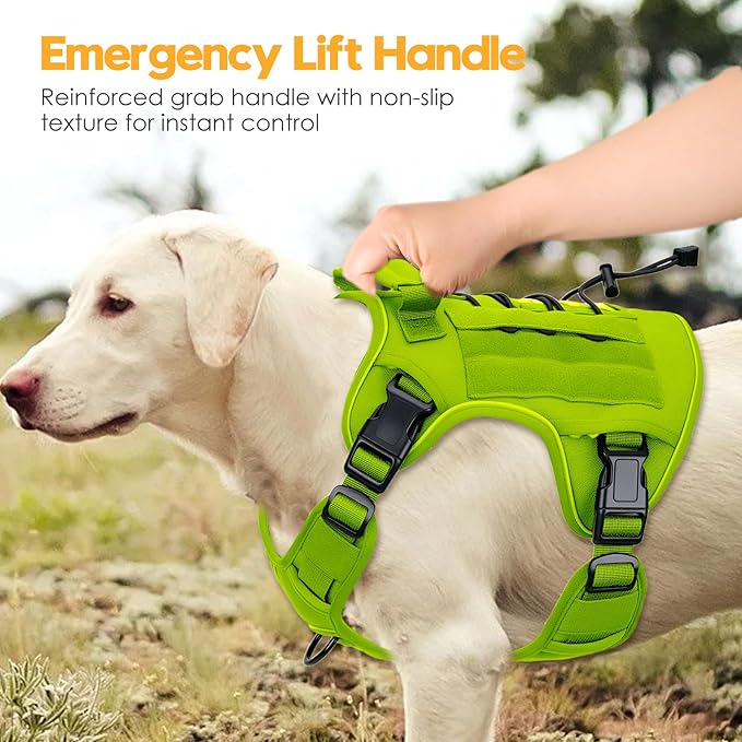 Heavy-Duty Tactical Dog Harness for Large Dogs, No Pull Adjustable Reflective Pet Vest with Molle System, K9 Military-Grade Control for Service Training, Outdoor & 10+ Breeds, Wild Lime, XX-Large-Mewly Pet