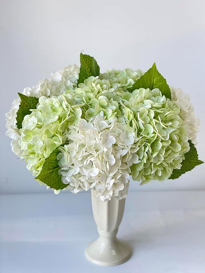YalzoneMet Artificial Hydrangea Flowers 4 Pcs 2 White 2 Light Green 21 inch Long Rod Real Touch Lifelike Fake Latex Hydrangea Flowers for Home Party Outdoor Wedding Gifts Christmas Table Decoration