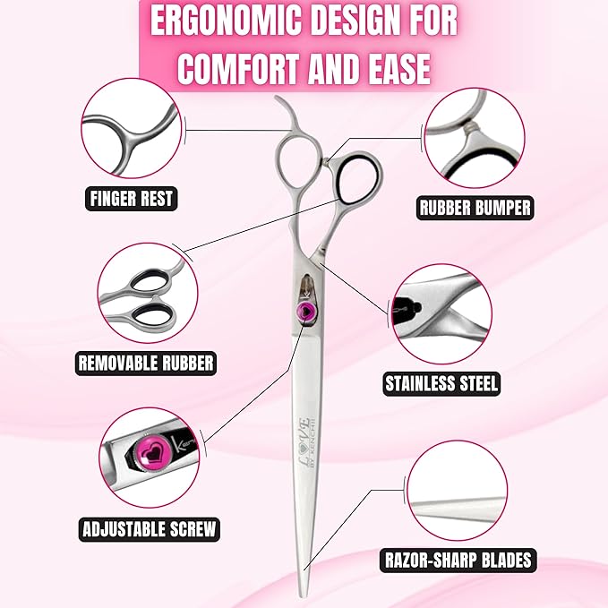 Kenchii Love Dog Grooming Scissors, 9 Inch Straight Shears, Dog Scissors for Grooming, Professional Pet Grooming Scissors, Heavy Duty, Durable and Sharp-Mewly Pet