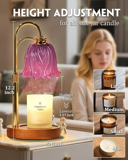 Candle Warmer Lamp, Gold Candle Lamp Warmer with Timer & Dimmer with 2 Bulbs, Christmas Gifts for Women Mom, House Warming Gifts New Home Bedroom Decor, Height Adjustable