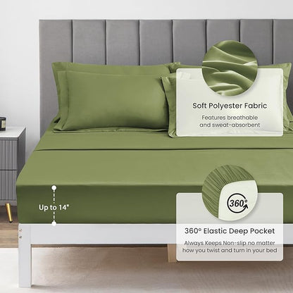 Love's cabin King Size Comforter Set Olive Green, 7 Pieces King Bed in a Bag, All Season Bedding Sets with 1 Comforter, 1 Flat Sheet, 1 Fitted Sheet, 2 Pillowcase and 2 Pillow Sham