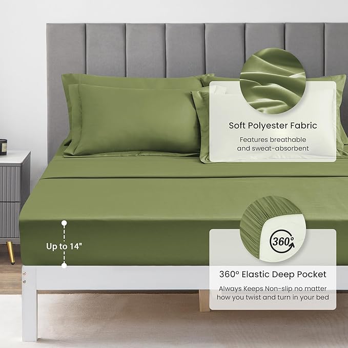 Love's cabin Twin XL Comforter Set Olive Green, 5 Pieces Twin XL Bed in a Bag, All Season Bedding Sets with 1 Comforter, 1 Flat Sheet, 1 Fitted Sheet, 1 Pillowcase and 1 Pillow Sham