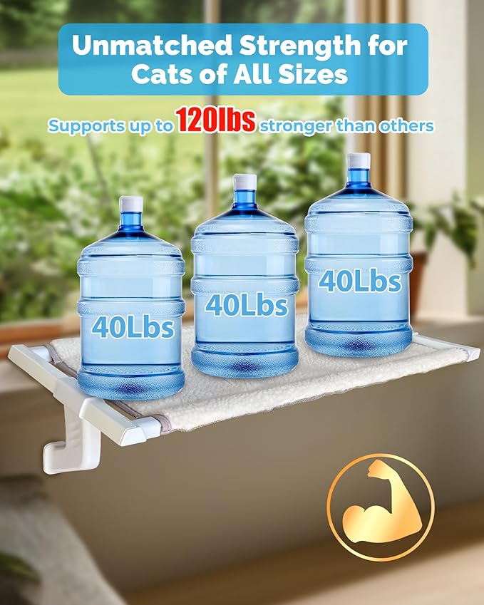 Heavy-Duty Window Sill Perch – All-Metal Frame Supports up to 120 lbs – Durable, Easy-to-Assemble Cat Hammock for Large and Multiple Cats (XL 1PC)-Mewly Pet