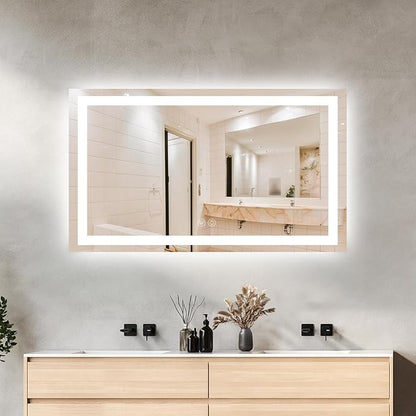 48 x 28 LED Bathroom Mirror with Lights, Lighted Bathroom Vanity Mirror for Wall, Espejos para Baños, Frontlit & Backlit, Anti-Fog, Shatterproof, 3 Adjustable Color Temperatures & Memory Function