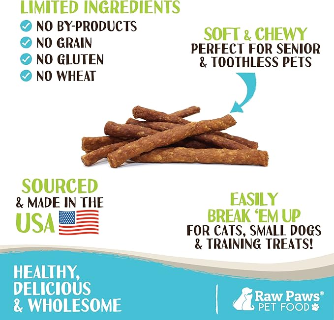 Raw Paws Grain-Free Soft Stick Treats for Dogs & Cats - Chicken Recipe, 6-oz - USA Soft Chicken Dog Treats Grain Free - Sausage Sticks for Dogs, Dog Jerky Sticks - Chewy Jerky-Mewly Pet