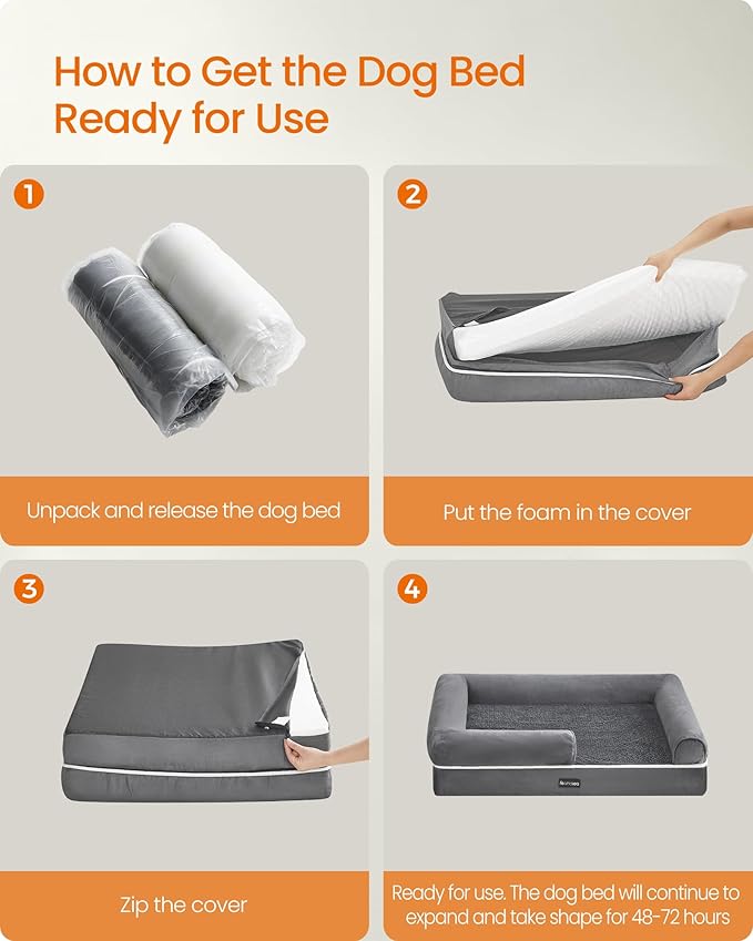 Feandrea Orthopedic Dog Bed, Large Dog Bed Waterproof, Removable Washable Cover Sofa with Non-Slip Bottom, Raised Edges, 36 x 28 x 8 Inches, Light Gray UPGW067G02-Mewly Pet