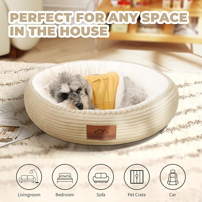 Cat Bed, 20In Dog Beds for Small Dogs, Calming Cat & Dog Beds for Indoor Pets, Pet Beds Comfortable Donut Round Ultra Soft (Camel, 23" L x 23" W x 6.5" Th)-Mewly Pet