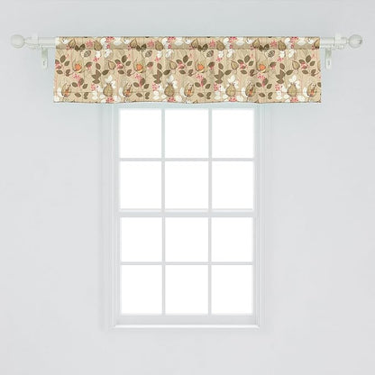 Ambesonne Autumn Window Valance, Seasonal Fruits and Leafs Vintage Botanical Print Soft Brown Toned Backdrop, Curtain Valance for Kitchen Bedroom Decor with Rod Pocket, 42" x 12", Sepia Multicolor
