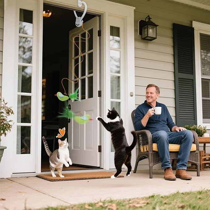 Interactive Cat Toys for Indoor Cats Automatic Electric Flying Bird Feather Wand Toy - Best Kitten & Adult Cat Enrichment Stimulation Toy Hanging Electric Kitty Toys for Bored Cats（Bright White）-Mewly Pet