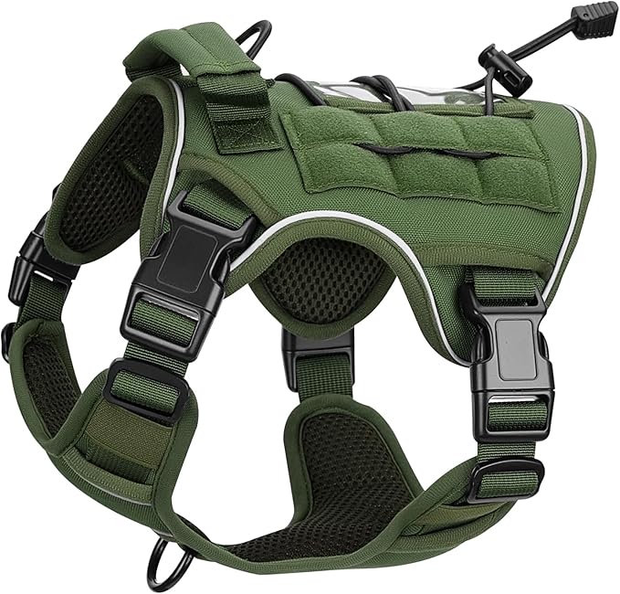 Heavy-Duty Tactical Dog Harness for Large Dogs, No Pull Adjustable Reflective Pet Vest with Molle System, K9 Military-Grade Control for Service Training, Outdoor & 10+ Breeds, Green, Small-Mewly Pet