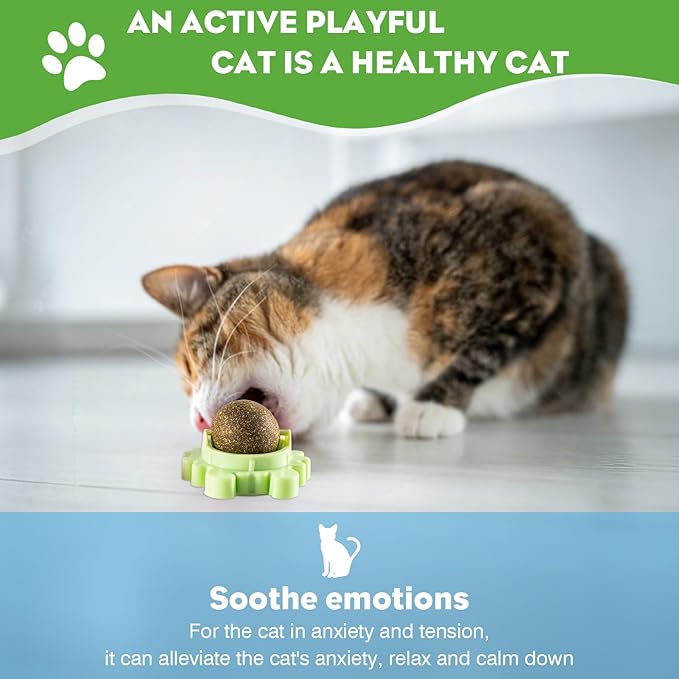 4 Pack Catnip Balls Roller Wall Ball for Cats Spinning Catnip Station Licking Balls Organic Cat nip Chew Ball for Teeth Cleaning & Play-Mewly Pet