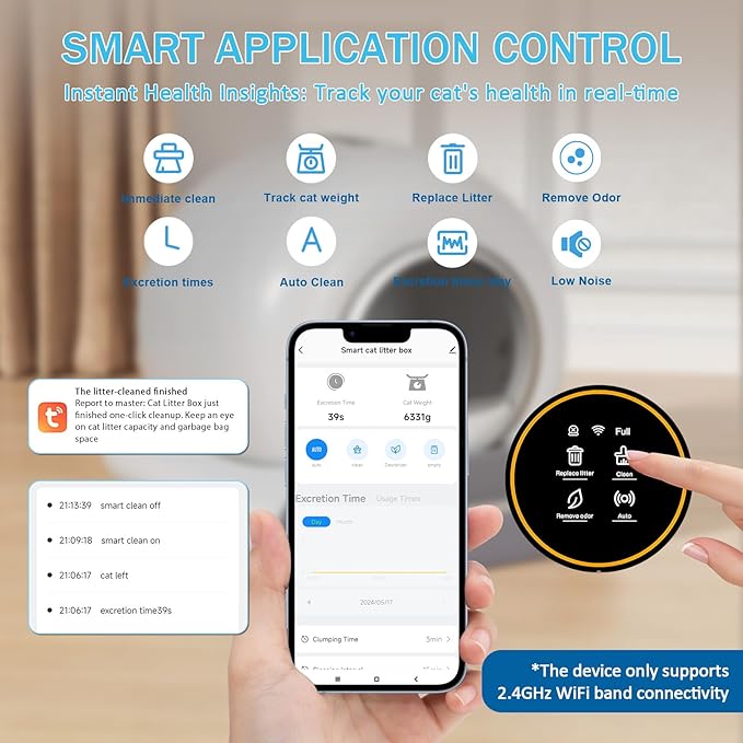 SUANPOT Self Cleaning Cat Litter Box, Automatic Robot Box for Multiple Cats, Smart Self Cleaning with Safety Protection, APP Control, Deodorization and Sterilization, Matte White-Mewly Pet