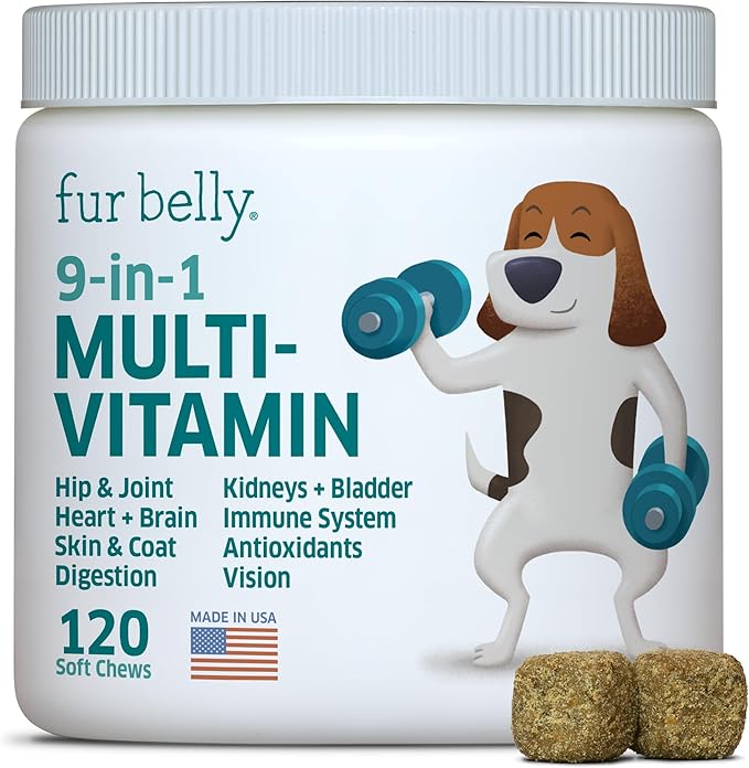 Dog Multivitamin - Dog Vitamins and Supplements - Digestive Enzymes & Probiotics - Probiotics for Dogs - for Skin and Coat Allergies - Immune System & Overall Health - 120 Soft Chew Dog Treats-Mewly Pet