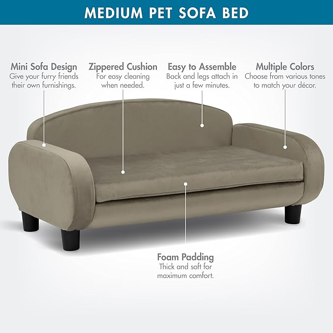 Paws & Purrs Multi-Cat Sofa Elevated Pet Bed for Indoor Cats Raised Cats Couch with Removable Washable Mattress Cover for Kittens, Dogs - 35.5" Wide, Ash-Mewly Pet