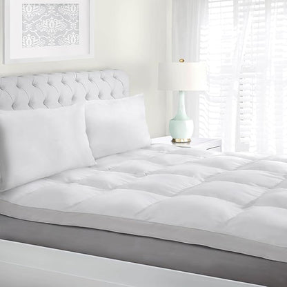 Superior Mattress Topper, Down Alternative, 2 Inch Deep Sized Bed Pillow Top, Comfort Pad, Fluffy Mattress-Topper Protector, Plush Cooling Extra Soft, Hotel Quality, Sleep, All-Season, King, White